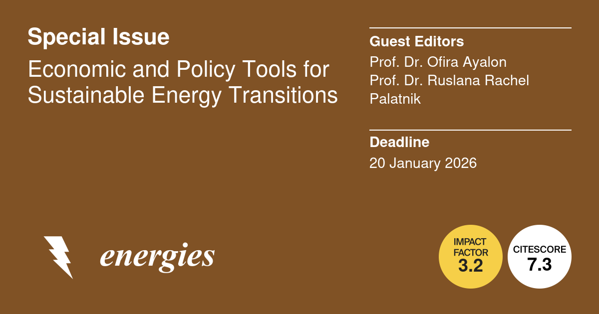 Read more about the article We are pleased to inform you that the website of our members’ Special IssueEconomic and Policy Tools for Sustainable Energy Transitions has been set up. Prof. Ofira Ayalon and and Prof. Ruslana Rachel Palatnik from NRERC are guest editors.